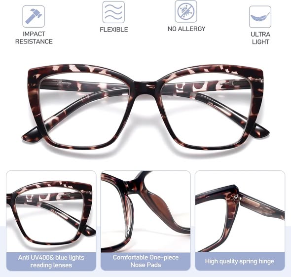 Oversized Cat Eye Reading Glasses – Blue Light Blocking (3-Pack | +2.5 Strength) - Beauty&Beyond