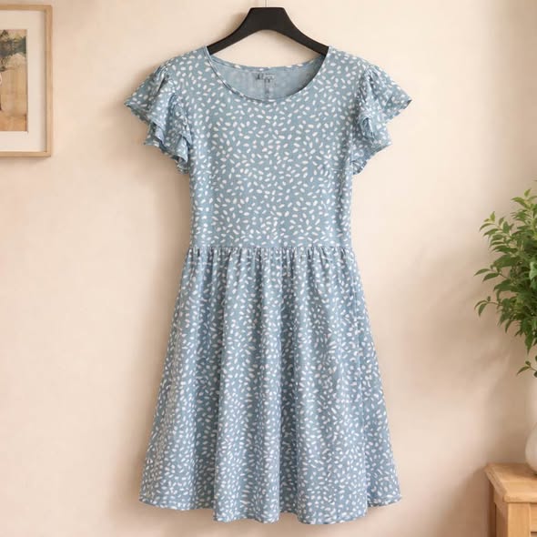 Soft Blue Printed Midi Dress – Size L - Beauty&Beyond
