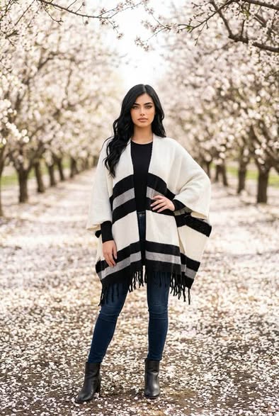 White/Black Poncho Size M - Beauty&Beyond
