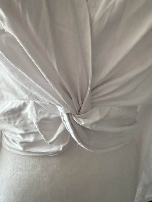 Women's White Twist Front Crop Top Size Medium Puff Sleeve Blouse