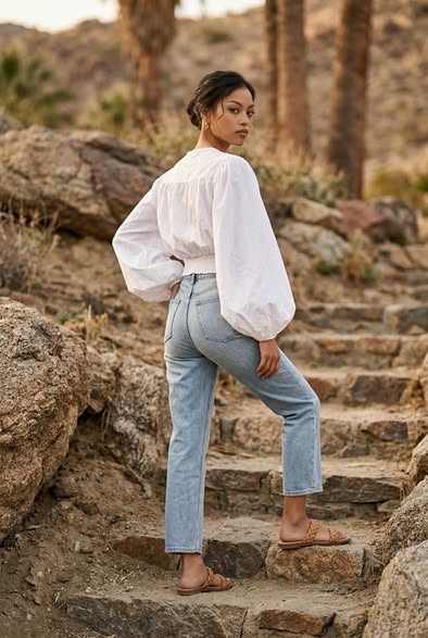Women's White Twist Front Crop Top Size Medium Puff Sleeve Blouse