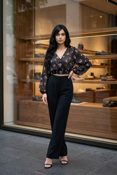 Black Floral Top Size M - Beauty&Beyond