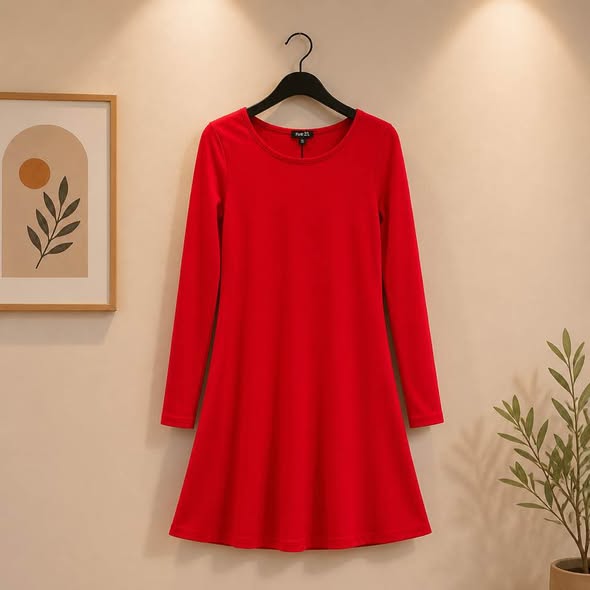 Express Red Long Sleeve Swing Dress – Size Small