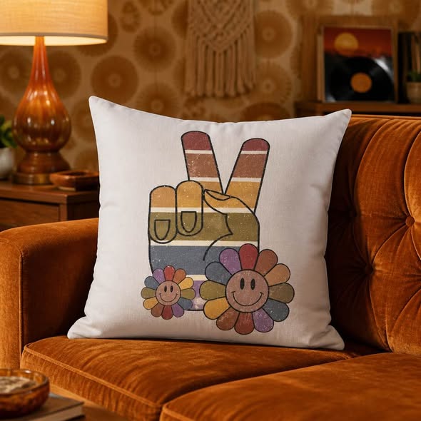 Retro Peace Sign Floral Throw Pillow Cover – 16" x 16" - Beauty&Beyond