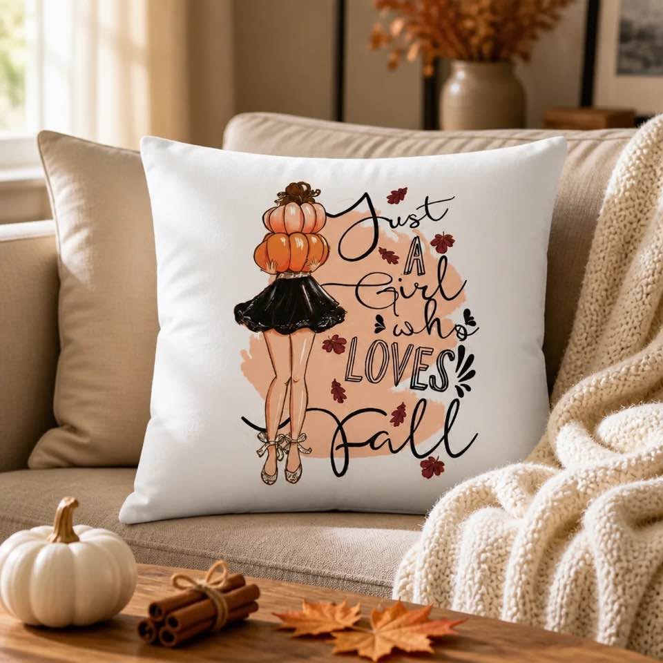 Just A Girl Who Loves Fall Decorative Pillow Cover – 16" x 16" - Beauty&Beyond