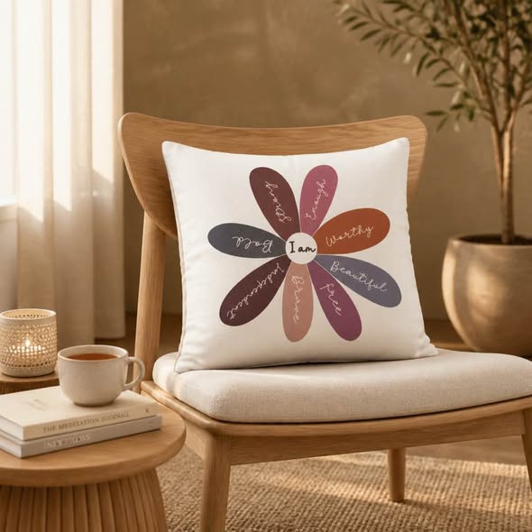 Positive Affirmations Floral Throw Pillow Cover – 16" x 16" - Beauty&Beyond