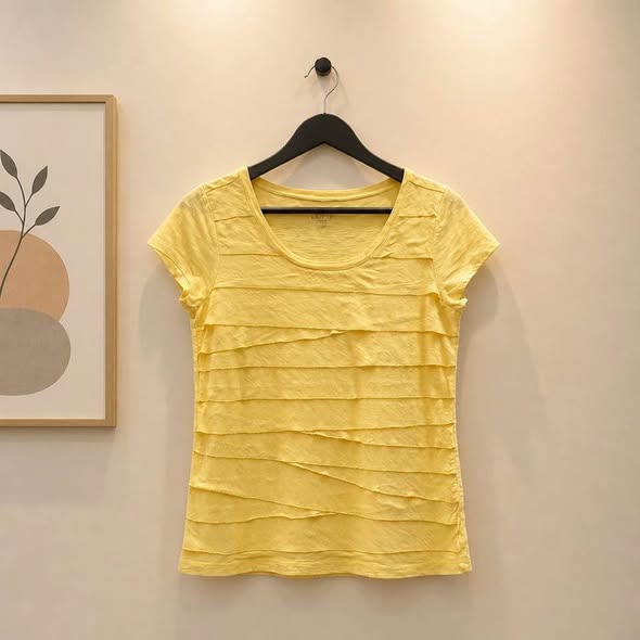 Ann Taylor LOFT Petites Yellow Layered Knit Top MP Medium Petite Stretch Tee