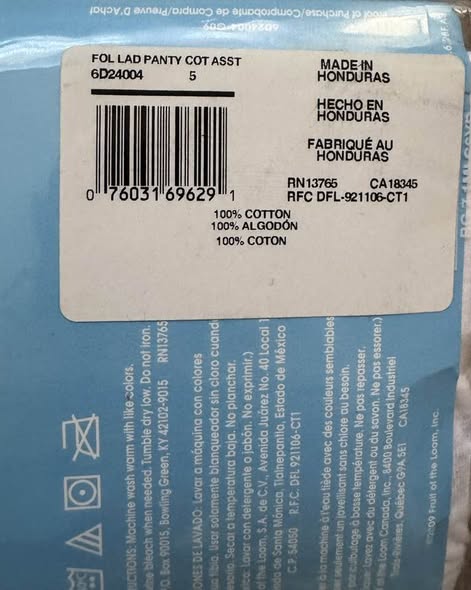Fruit of the Loom Women's Low Rise Briefs Size 5 6-Pack 100% Cotton New Sealed