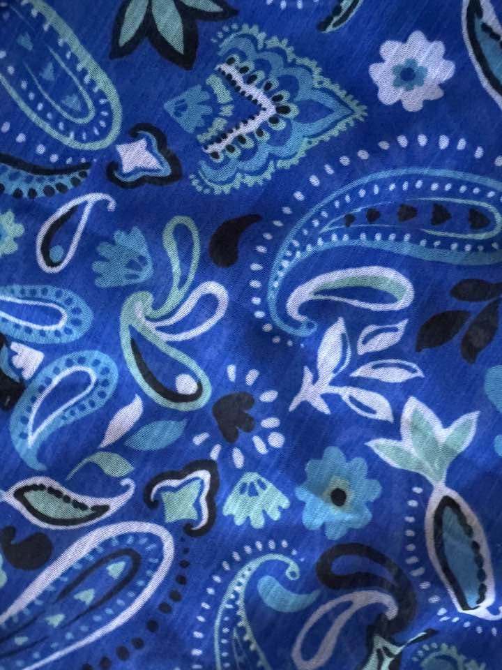 Bleu Rod Beattie Women's Blue Paisley Maxi Dress Size Small Sheer Stretch Boho
