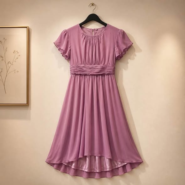 Women's Mauve High Low Chiffon Midi Dress Size XXL Flutter Sleeve Empire Waist NWT