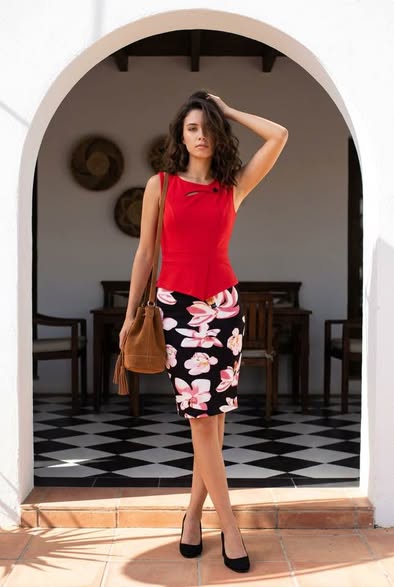 Homeyee Women's Red Floral Sheath Dress Sleeveless Office Career Size S NWT