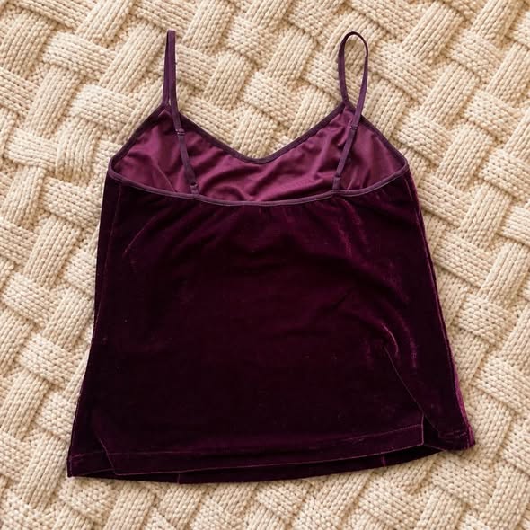 Women's Burgundy Velvet Cami Tank Top Stretch Sleeveless Size M