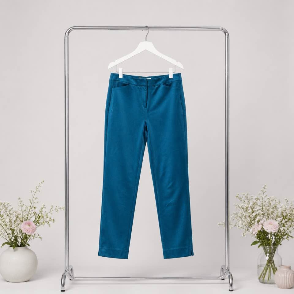 White House Black Market Women's Blue Ankle Dress Pants Size 2 Side Slit Career Office Stretch
