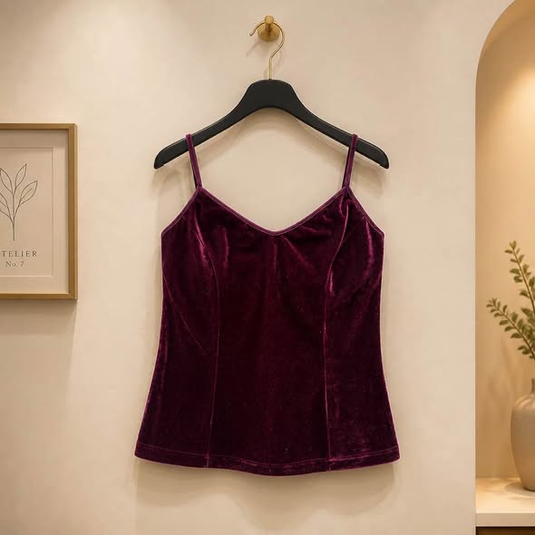 Women's Burgundy Velvet Cami Tank Top Stretch Sleeveless Size M