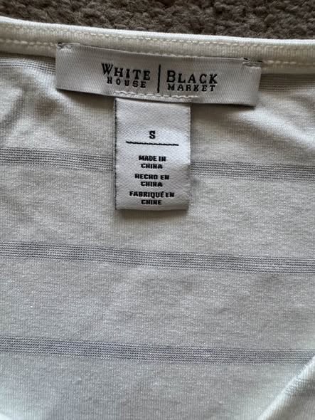 White House Black Market Women's Small Cold Shoulder Top White Gray Striped Twist Front Stretch