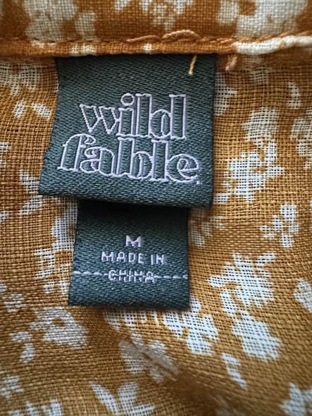 Wild Fable Women's Mustard Floral Button Front Long Sleeve Shirt Size M