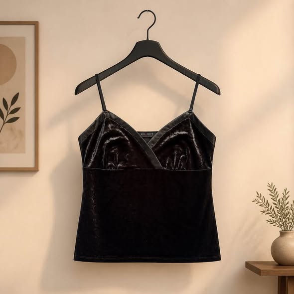 Axcess by Liz Claiborne Women's Black Moonlight Shimmer Velvet Cami Tank Top Size L NWT
