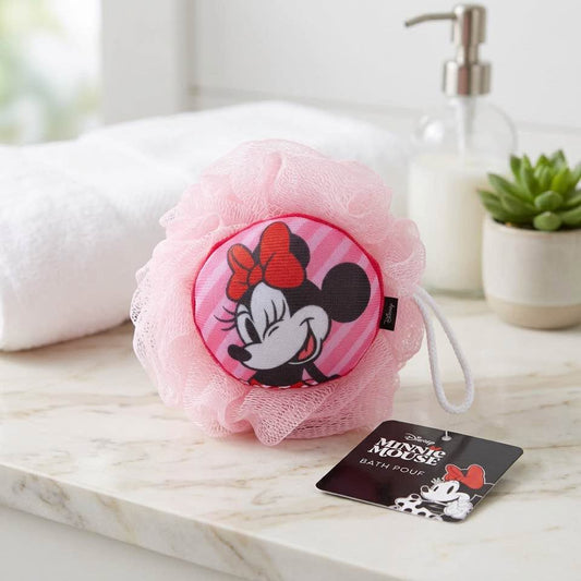 Pink Mesh Bath Loofah with Character Grip Handle | Soft Exfoliating Bath Sponge