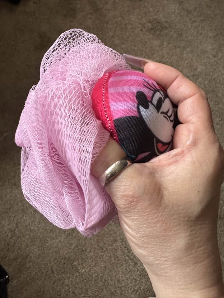 Pink Mesh Bath Loofah with Character Grip Handle | Soft Exfoliating Bath Sponge