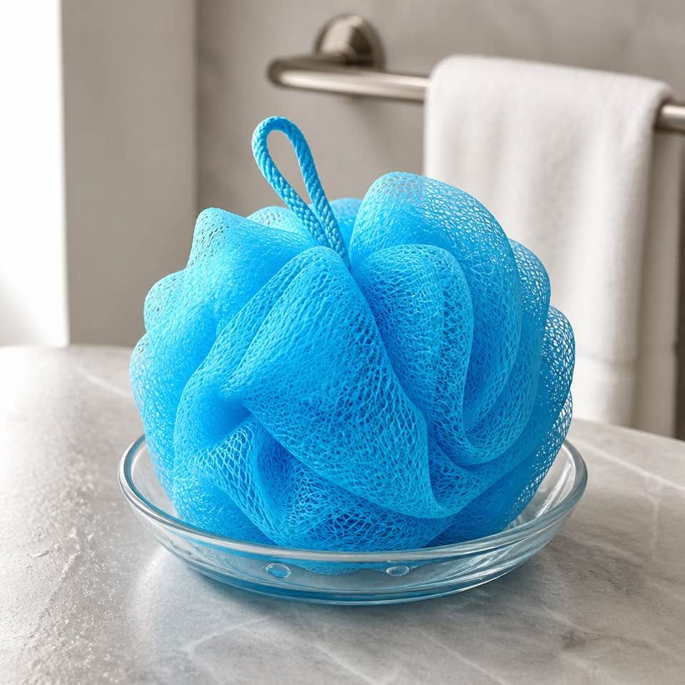 Blue Mesh Bath Loofah with Character Grip Handle | Soft Exfoliating Bath Sponge