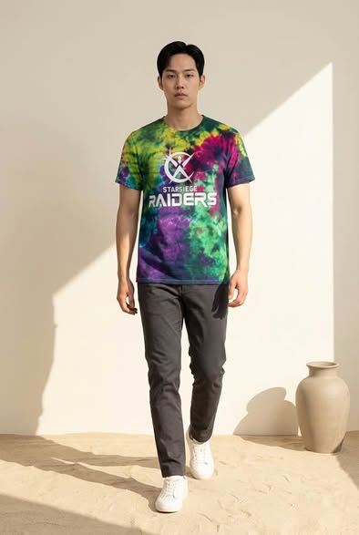 Starsiege Raiders Tie Dye Graphic T-Shirt Men's Medium Gildan Softstyle Short Sleeve
