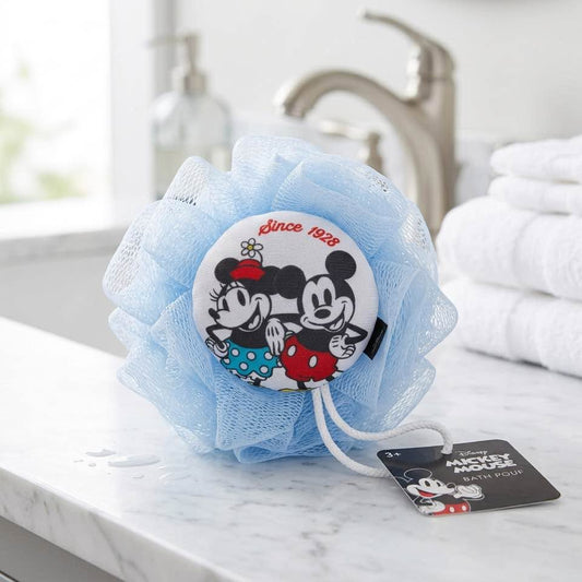 Light Blue Mesh Bath Loofah with Character Grip Handle | Soft Exfoliating Bath Sponge