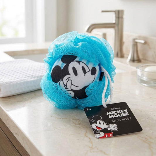 Blue Mesh Bath Loofah with Character Grip Handle | Soft Exfoliating Bath Sponge