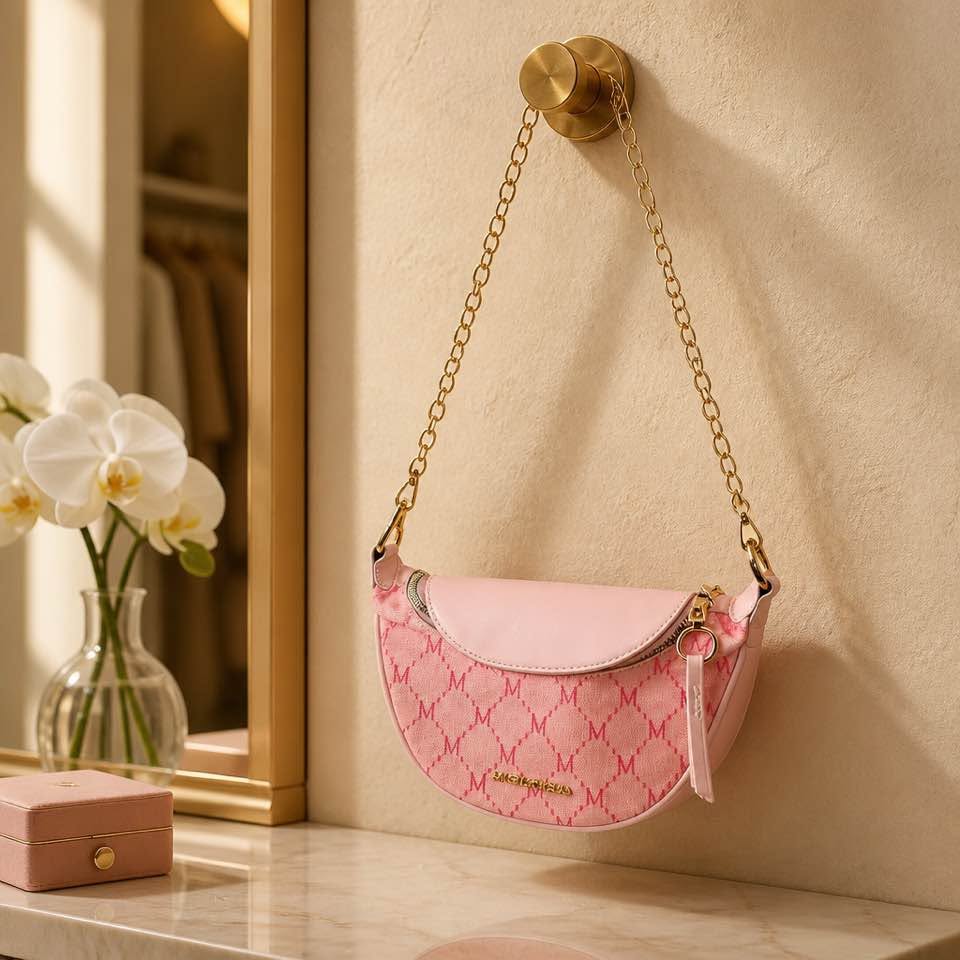 Luqvenisha Pink Monogram Crossbody Shoulder Bag