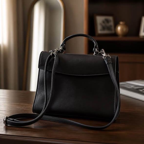 LouLu Black Satchel Handbag Crossbody Shoulder Bag Faux Leather