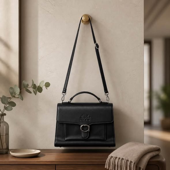 LouLu Black Satchel Handbag Crossbody Shoulder Bag Faux Leather