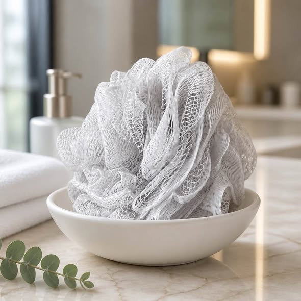Gray Mesh Bath Loofah with Character Grip Handle | Soft Exfoliating Bath Sponge