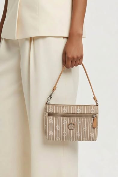 Women's Mini Handbag Beige Monogram Print Top Handle Purse