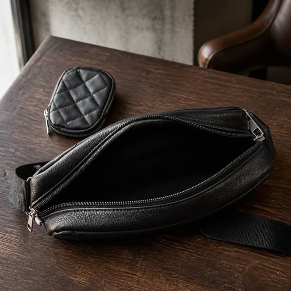 Black Quilted Crossbody Bag Wide Logo Strap Coin Pouch Purse Preowned
