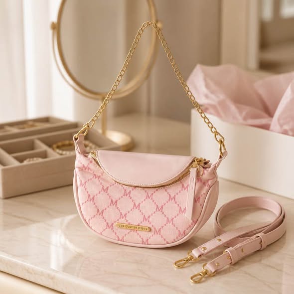 Luqvenisha Pink Monogram Crossbody Shoulder Bag