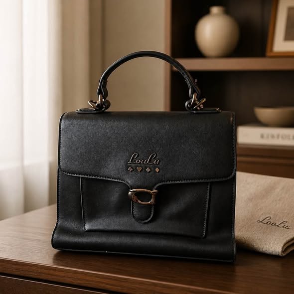 LouLu Black Satchel Handbag Crossbody Shoulder Bag Faux Leather