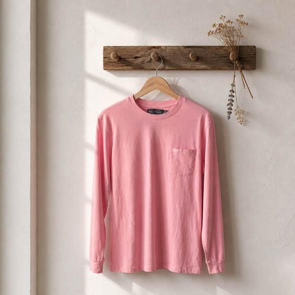 Ever Forward Men’s Pink Long Sleeve Pocket T-Shirt Size Medium