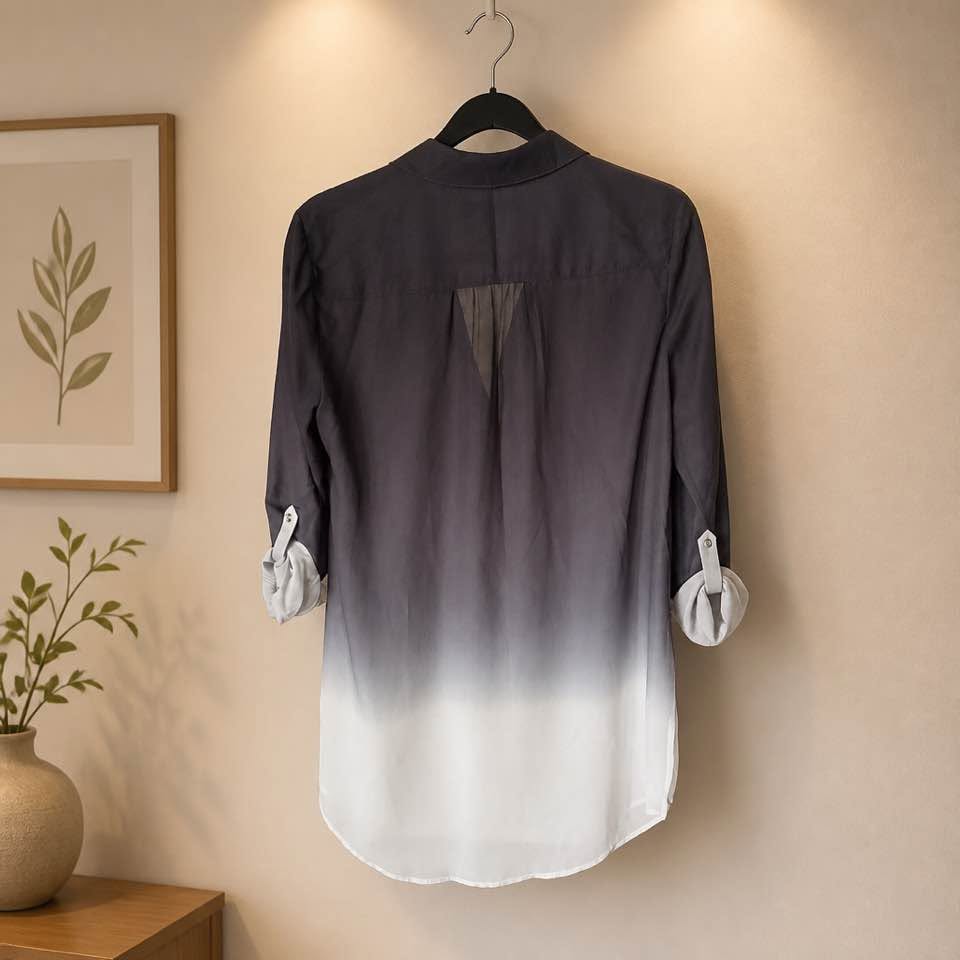 INC International Concepts Women’s Ombre Button-Up Tunic Shirt Size Small Black White