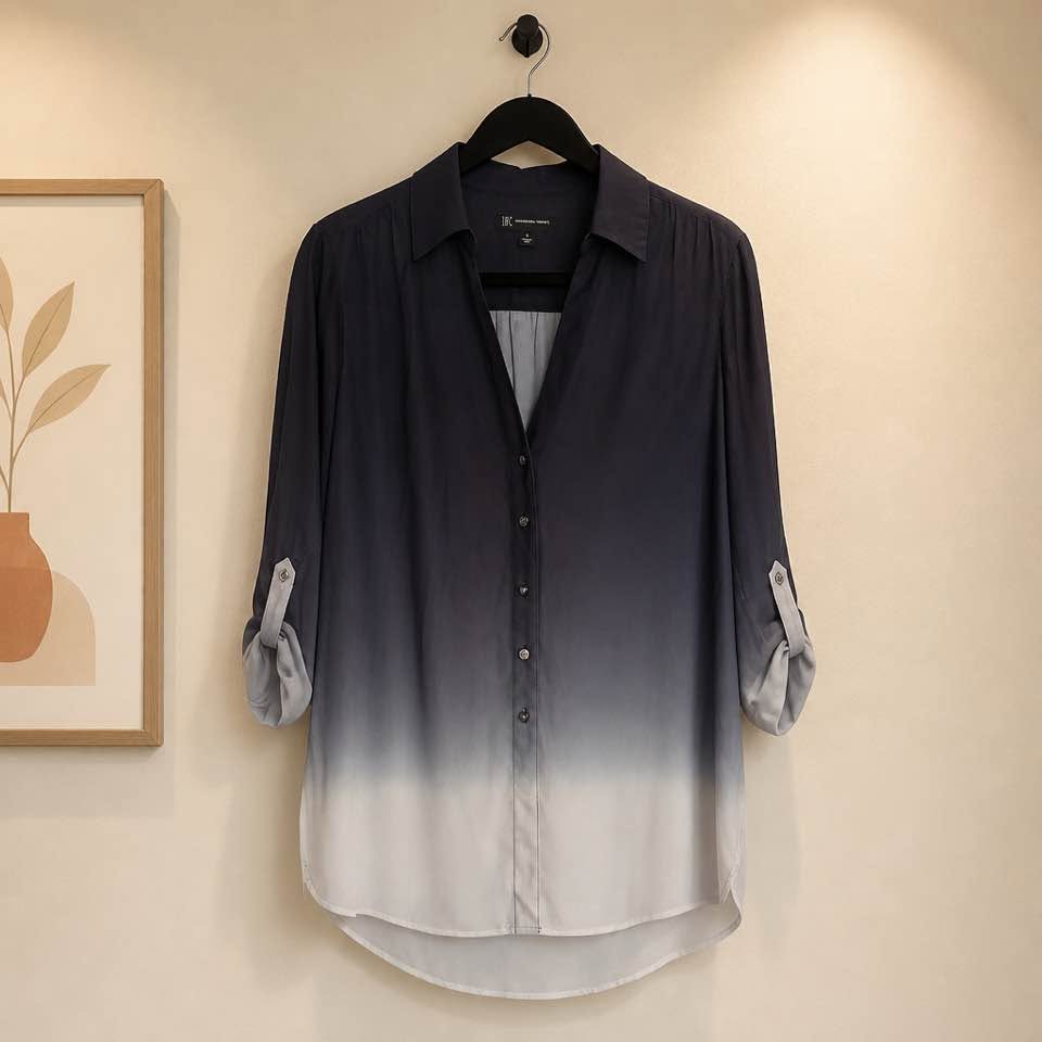 INC International Concepts Women’s Ombre Button-Up Tunic Shirt Size Small Black White