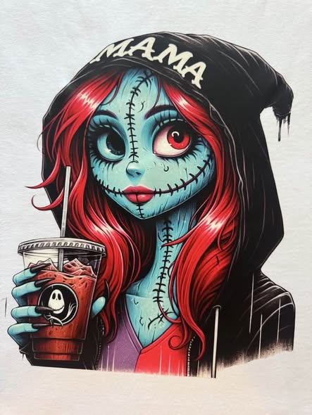 Mama Stitched Doll Horror Graphic T-Shirt White Gildan Size L Handmade New