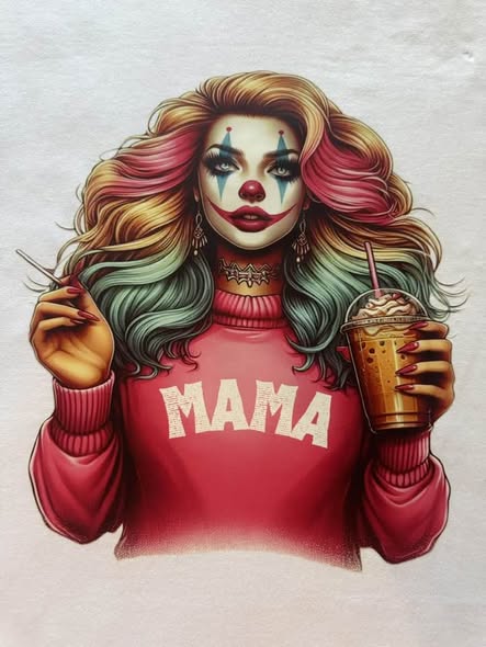 Spooky Mama Clown Graphic Tee White Gildan Size M Handmade New