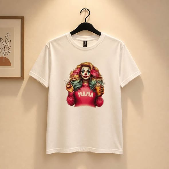 Spooky Mama Clown Graphic Tee White Gildan Size M Handmade New
