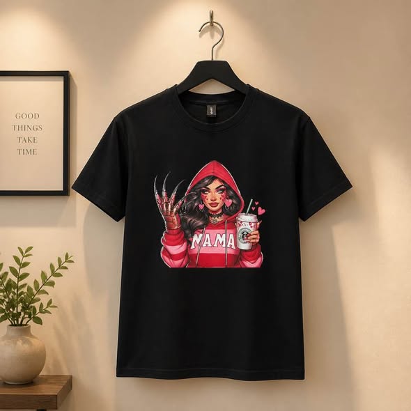 Horror Mama T-Shirt Razor Blade Glove Coffee Graphic Black Gildan Size S