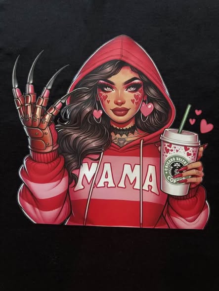 Horror Mama T-Shirt Razor Blade Glove Coffee Graphic Black Gildan Size S