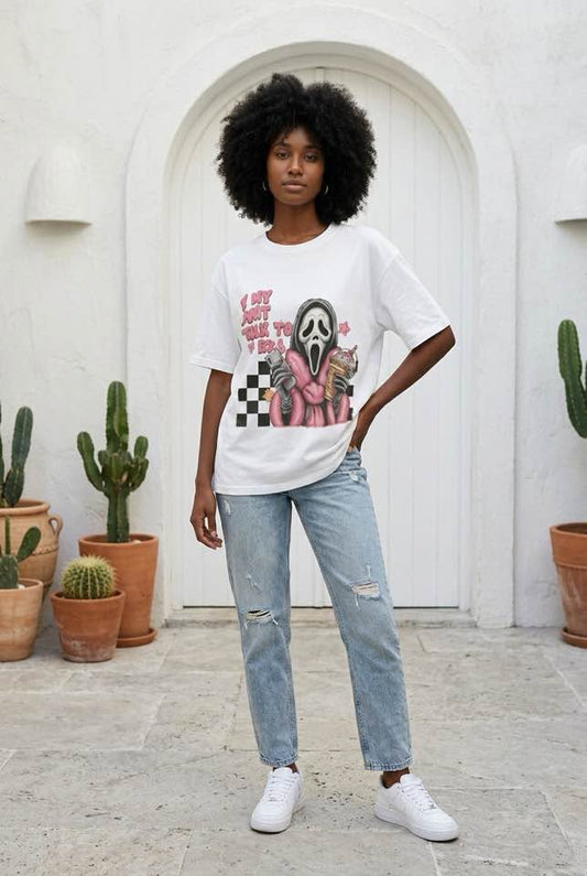 Don’t Talk to Me Ghost Graphic T-Shirt White Size Large - Beauty&Beyond