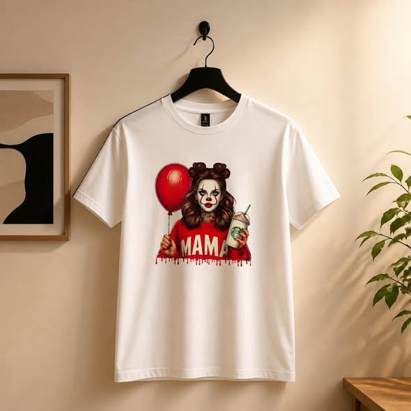 Mama Horror Clown Graphic T-Shirt White Gildan Size M Handmade New