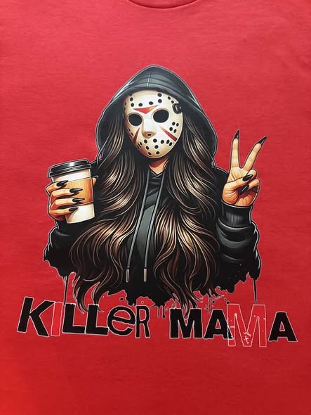 Killer Mama Jason Mask Horror Graphic T-Shirt Red Gildan Size M Handmade New