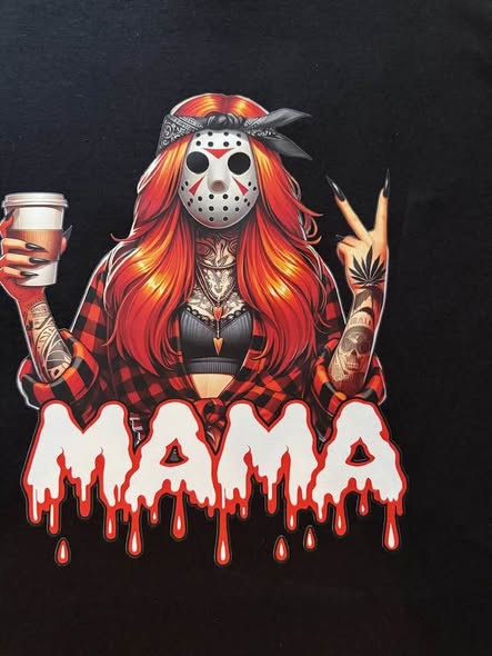 Mama Horror Graphic T-Shirt Black Gildan Size L New