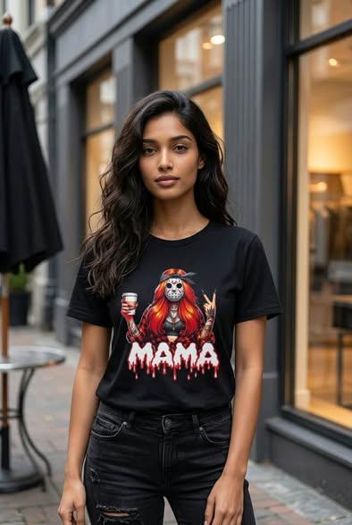 Mama Horror Graphic T-Shirt Black Gildan Size L New