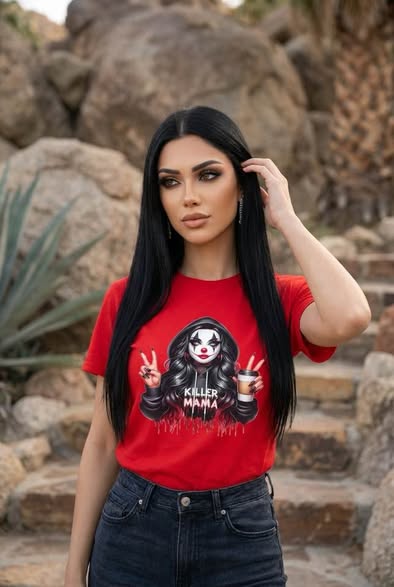 Killer Mama Clown Red Graphic Tee Women’s Size S Gildan Handmade Horror Shirt New