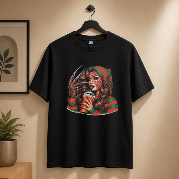 Horror Girl Bladed Glove Graphic T-Shirt Black Gildan Size M Handmade New